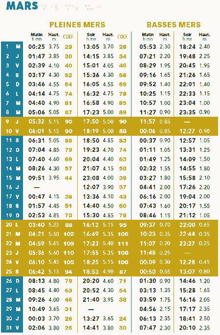 Calendrier marée Ile d'Yeu 2023: coefficients et horaires 🌊