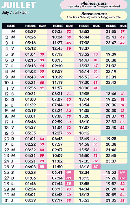 calendrier 2025 juillet marée ile yeu